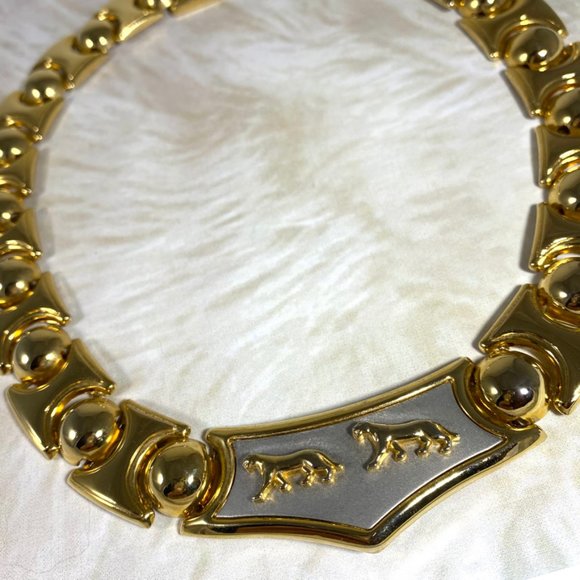 Vintage two tone metal Panther Big Cat Necklace - Picture 3 of 7